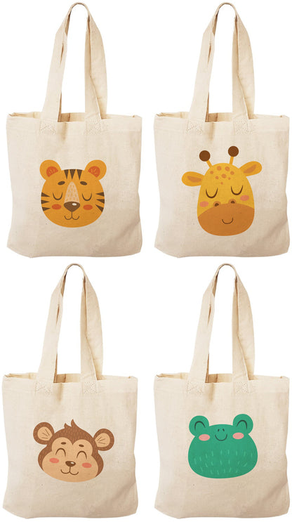4 Jungle Animal Cotton Favor Bags, Zoo Party Goodie Bags