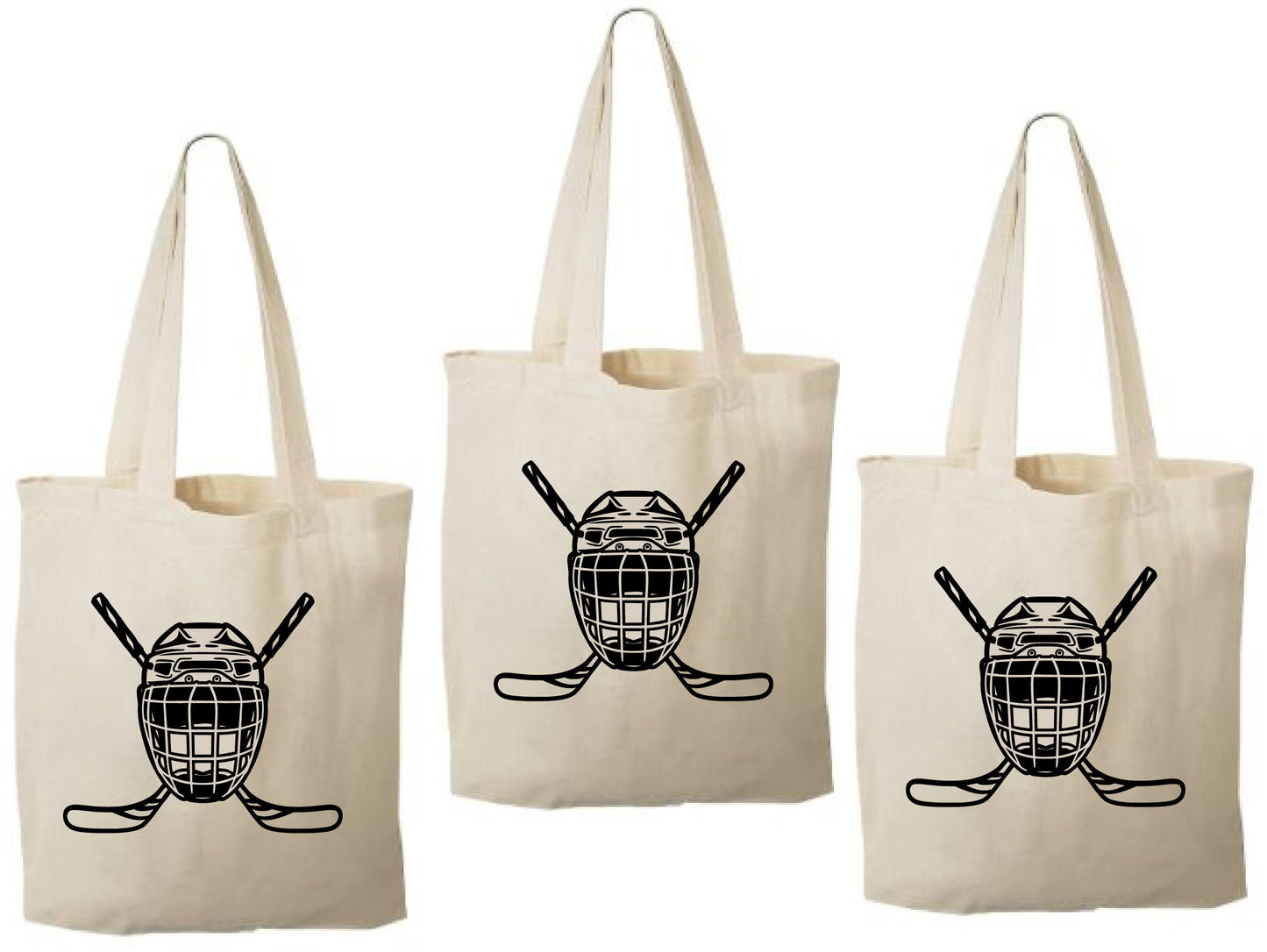 Hockey Party Favor Bags - Goalie Mask Canvas Goodie Bag, Set of 3