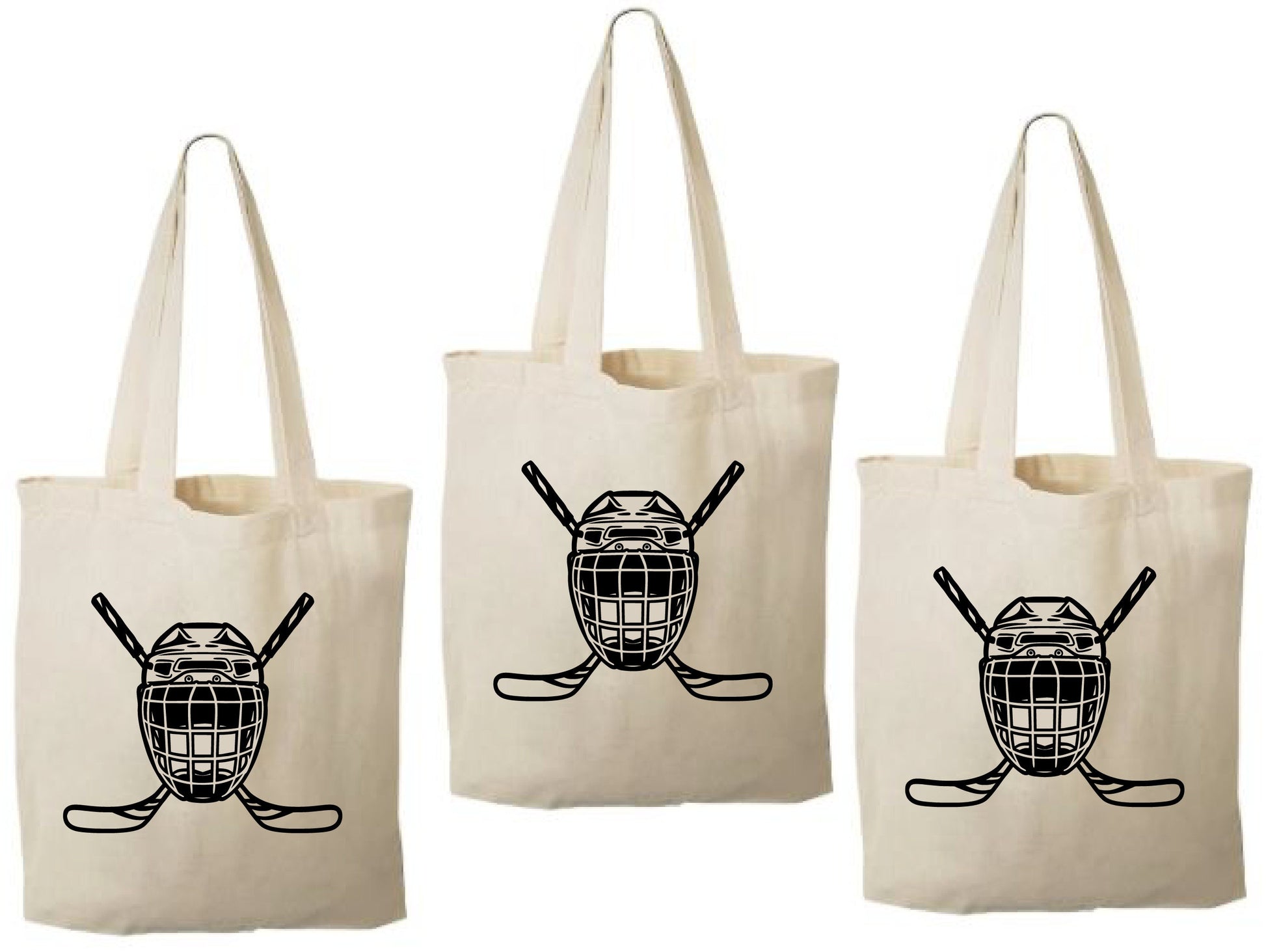 Hockey Party Favor Bags - Goalie Mask Canvas Goodie Bag, Set of 3