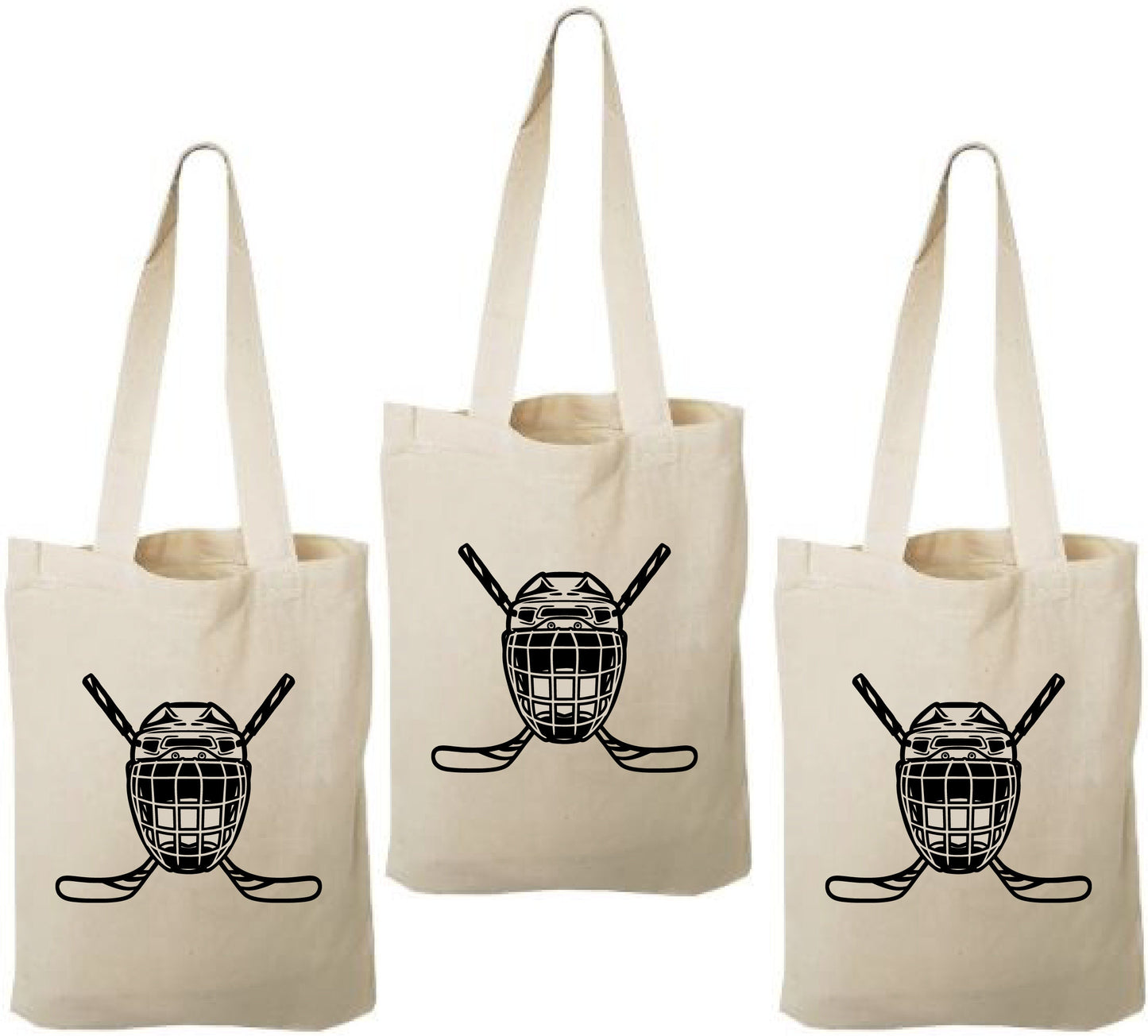 Hockey Party Favor Bags - Goalie Mask Canvas Goodie Bag, Set of 3