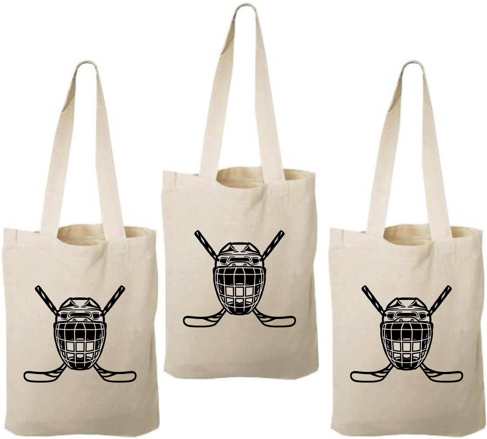 Hockey Party Favor Bags - Goalie Mask Canvas Goodie Bag, Set of 3