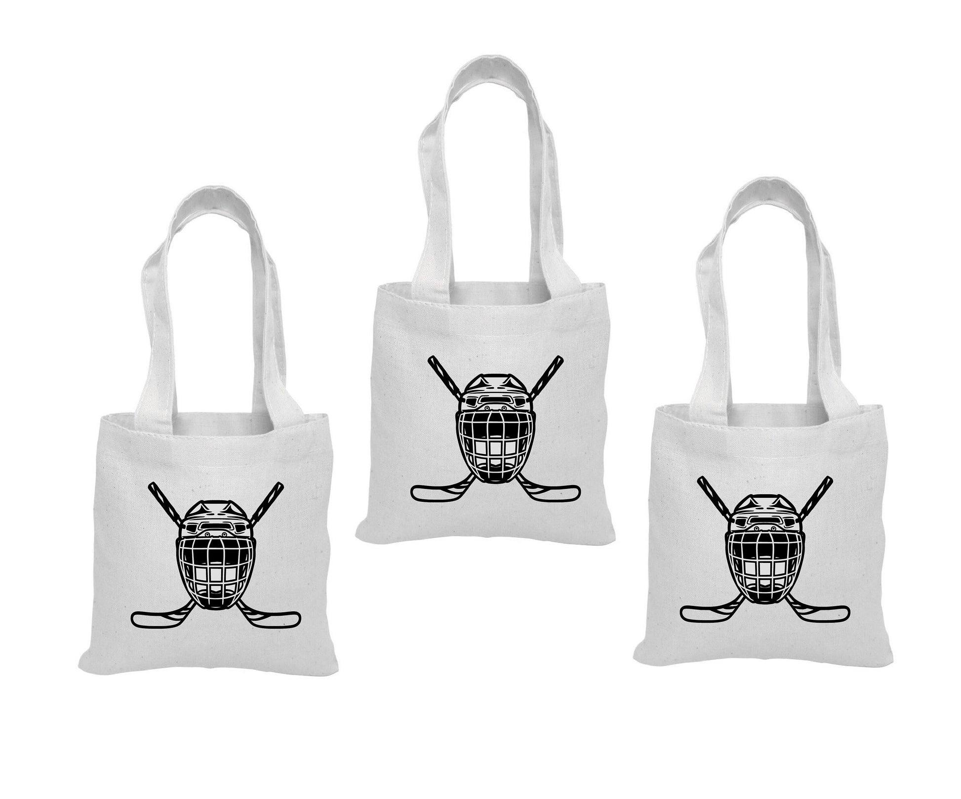 Hockey Party Favor Bags - Goalie Mask Canvas Goodie Bag, Set of 3