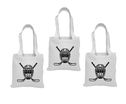 Hockey Party Favor Bags - Goalie Mask Canvas Goodie Bag, Set of 3