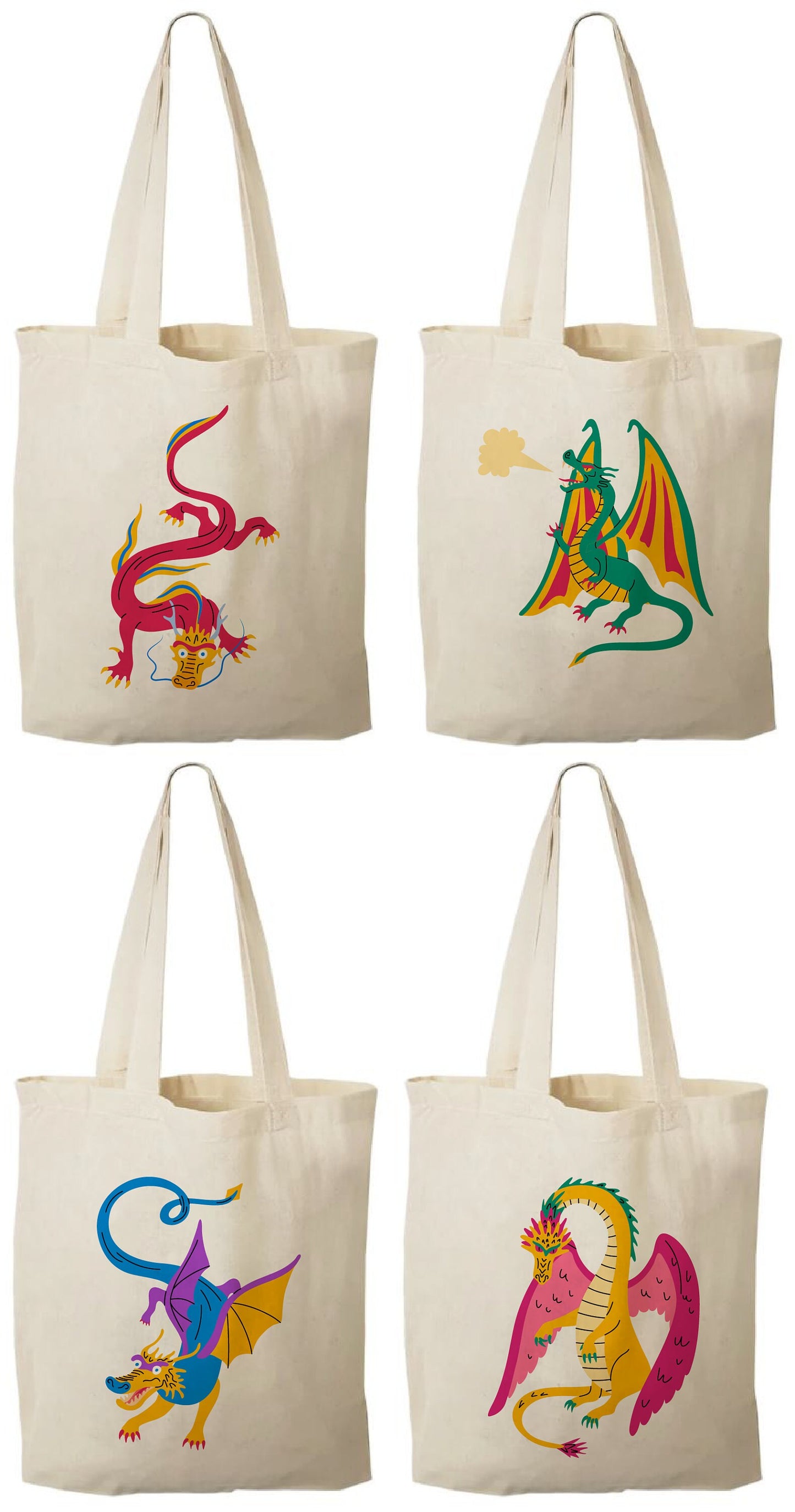 Dragon Party Favor Bags, Set of 4 Cotton Goodie Bags