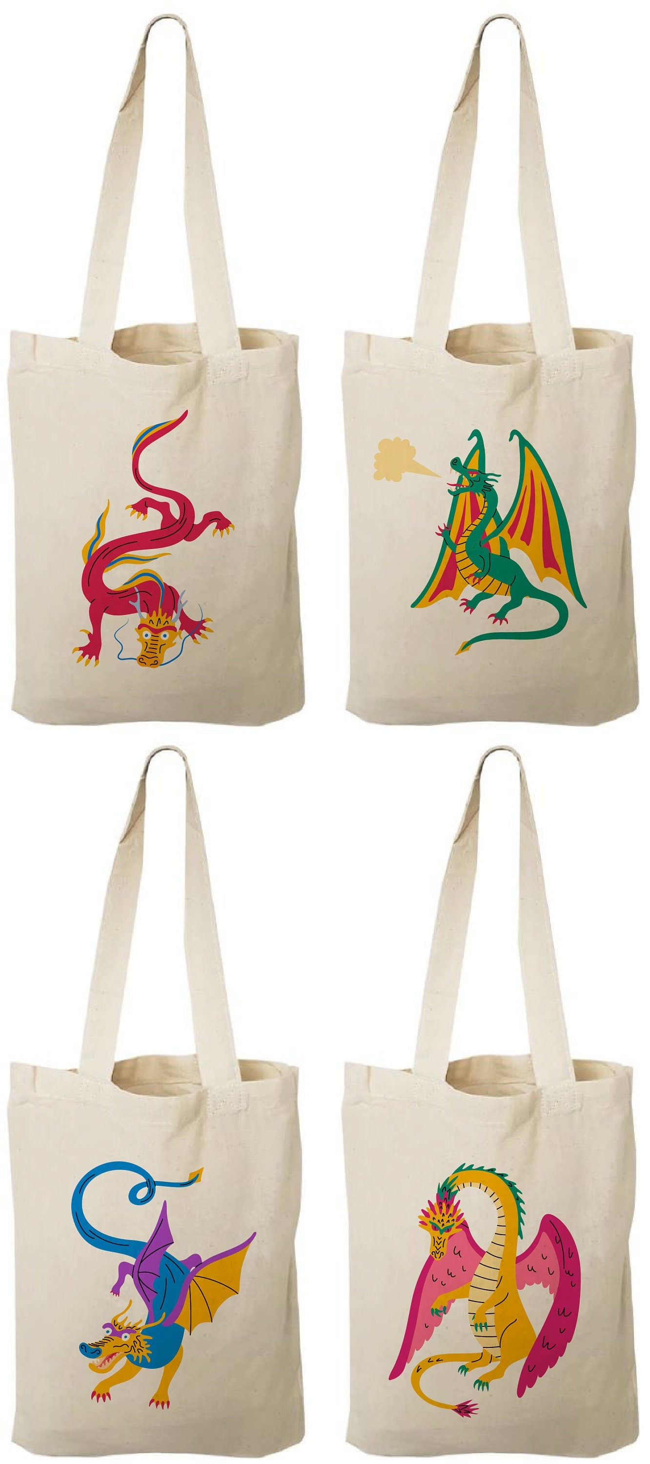 Dragon Party Favor Bags, Set of 4 Cotton Goodie Bags