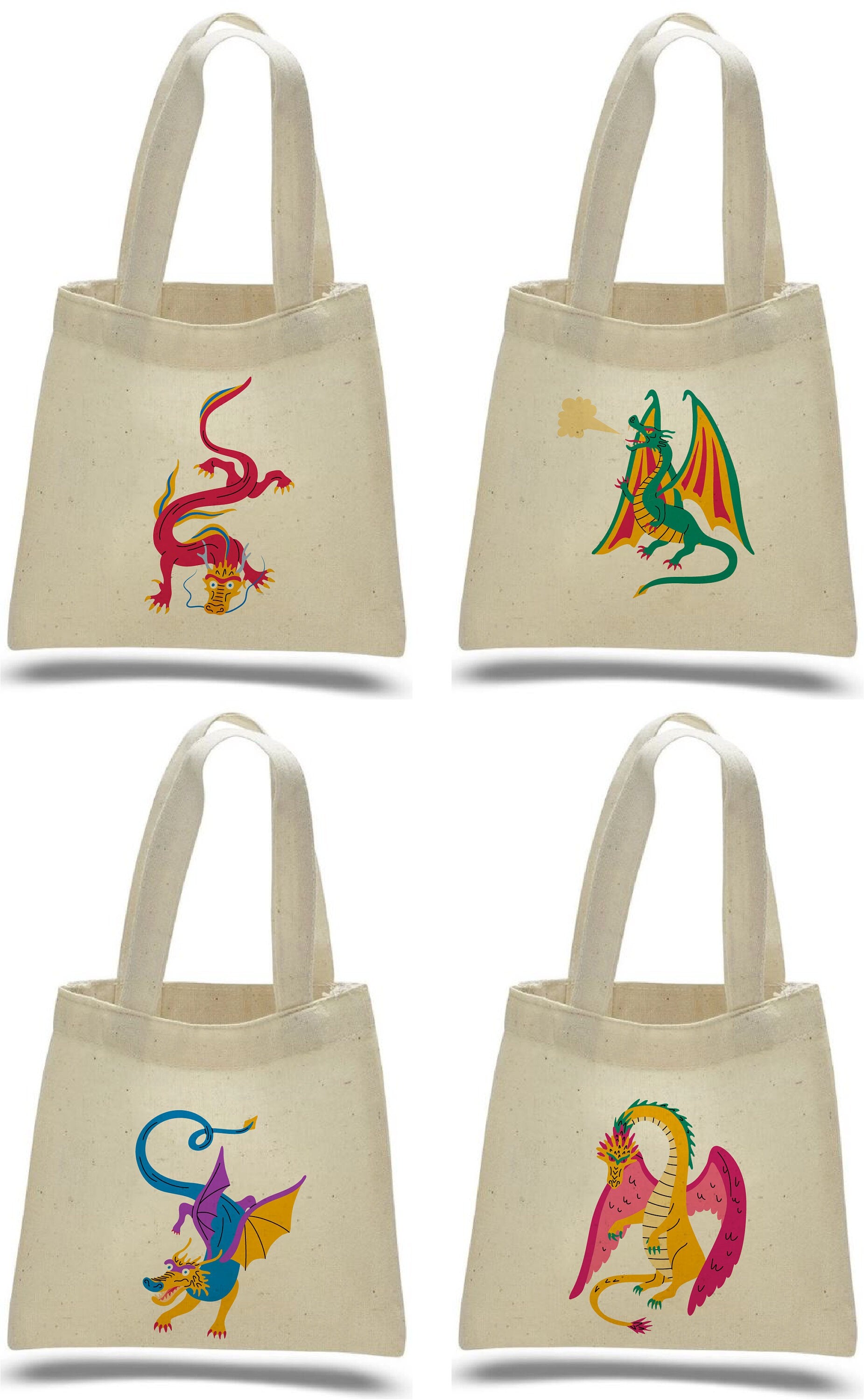 Dragon Party Favor Bags, Set of 4 Cotton Goodie Bags