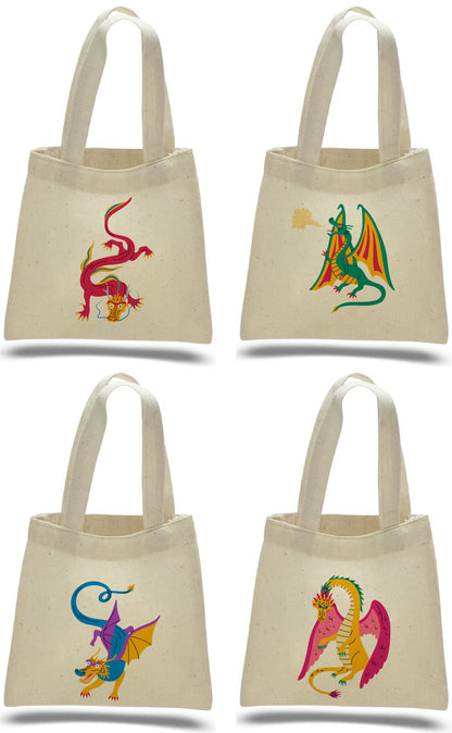 Dragon Party Favor Bags, Set of 4 Cotton Goodie Bags