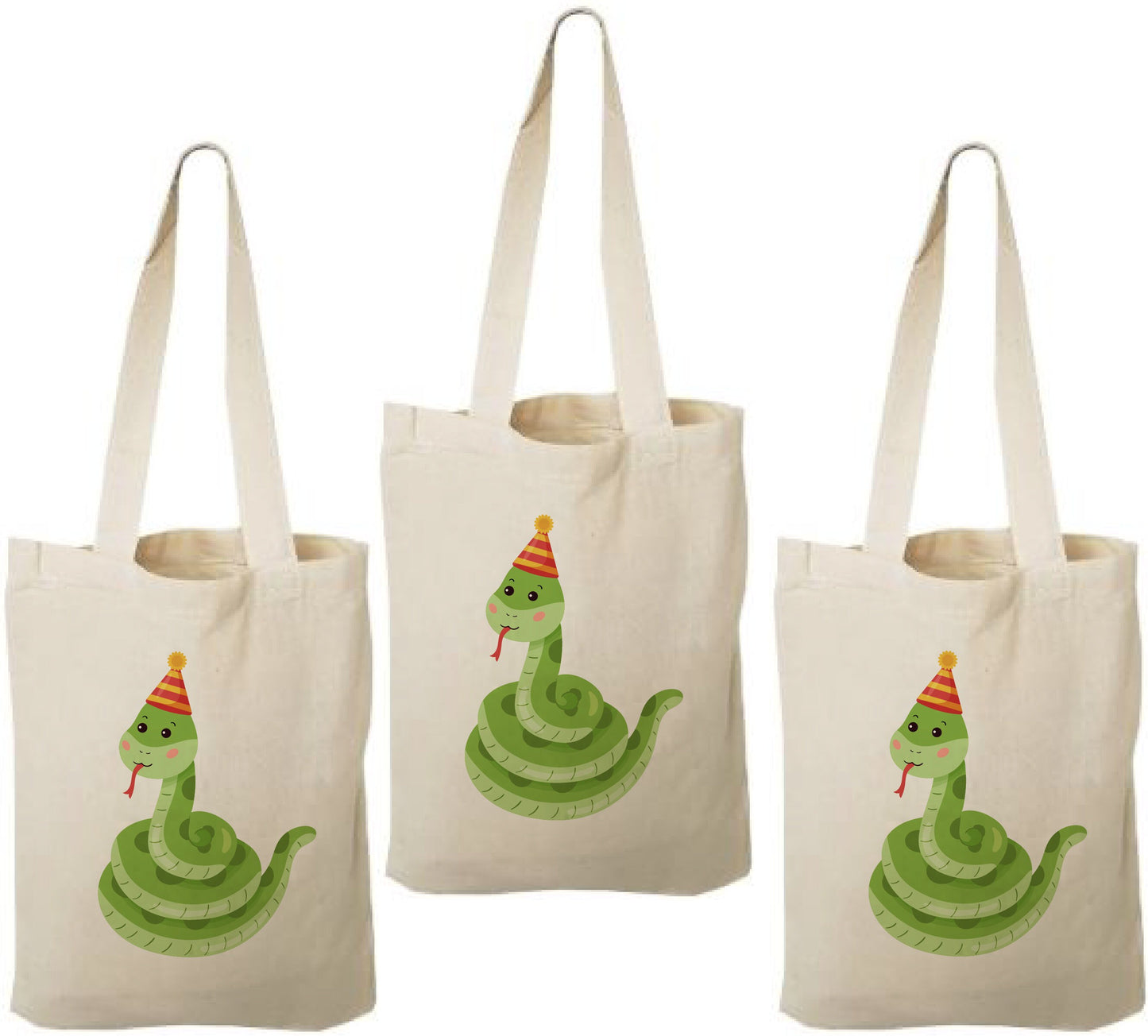 Snake Party Favor Bags - Reusable Canvas Goodie Bags - Set of Three