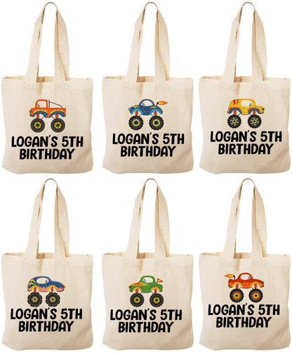 Monster Truck Party Favor Bags, Set of 6 Cotton Treat Bags