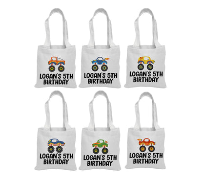 Monster Truck Party Favor Bags, Set of 6 Cotton Treat Bags