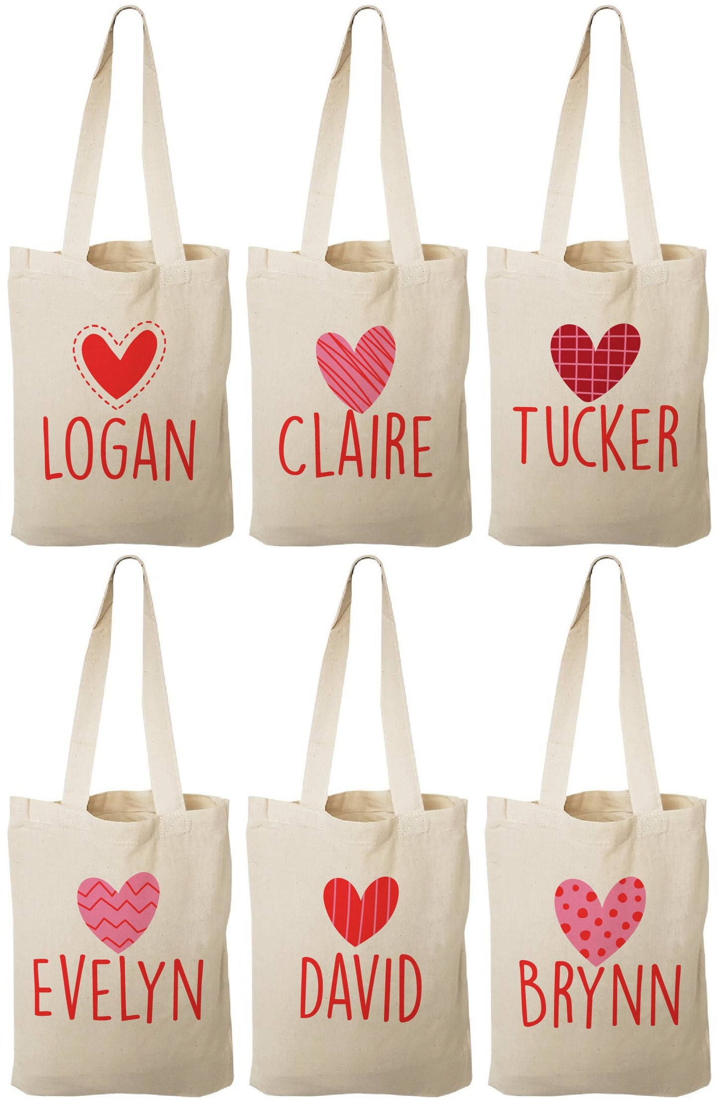 Personalized Valentine's Day Party Favor Bags - Set of Six Bags