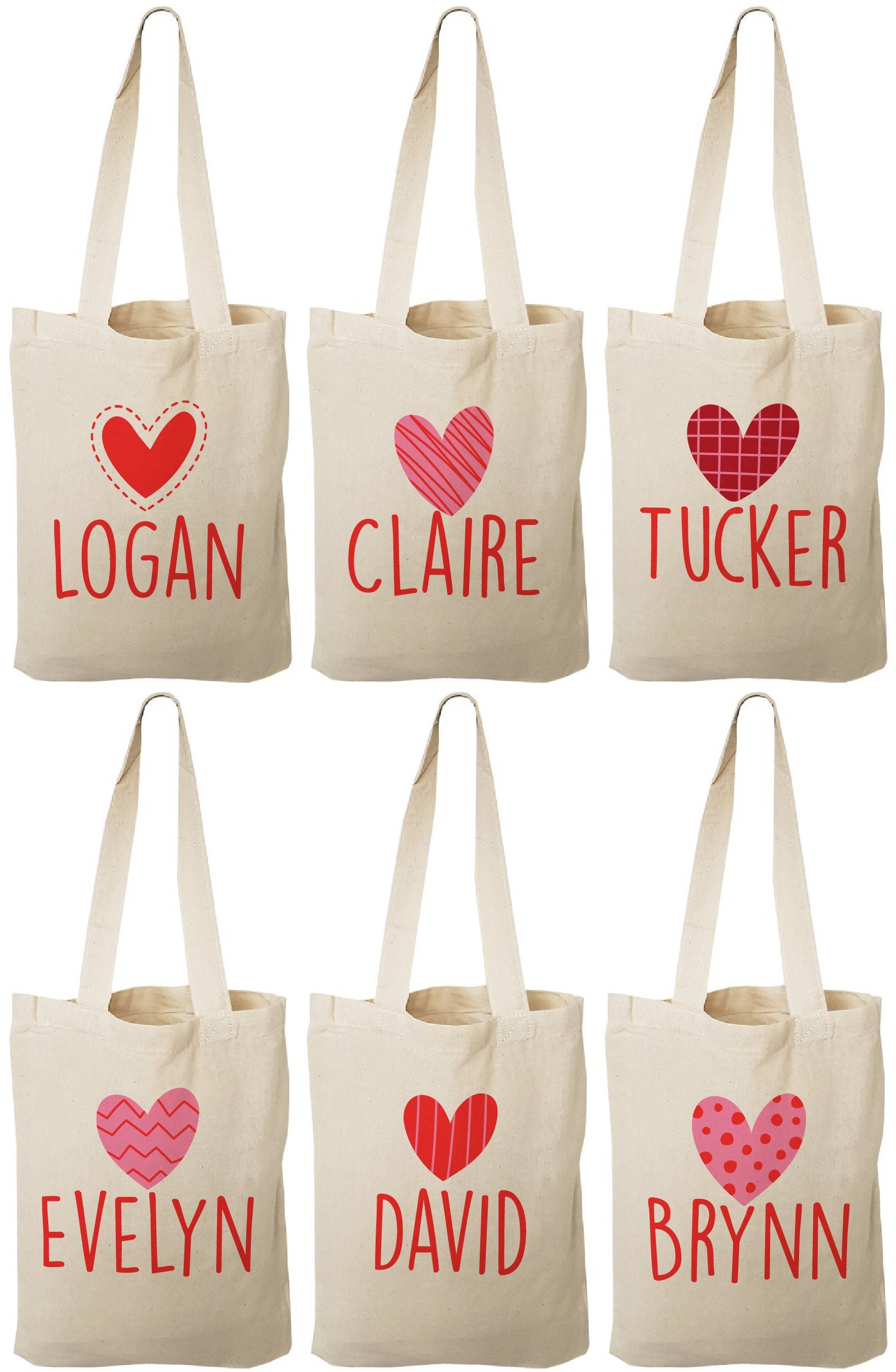 Personalized Valentine's Day Party Favor Bags - Set of Six Bags