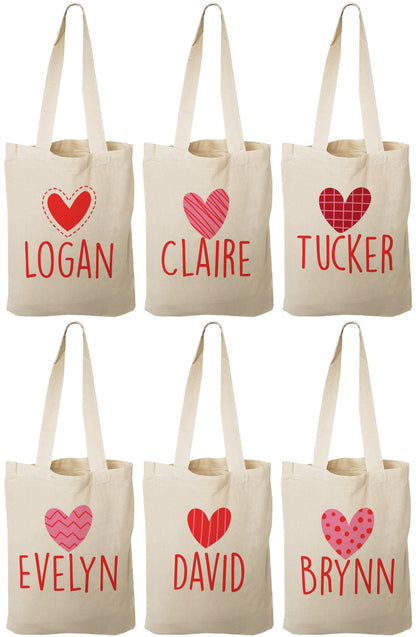 Personalized Valentine's Day Party Favor Bags - Set of Six Bags
