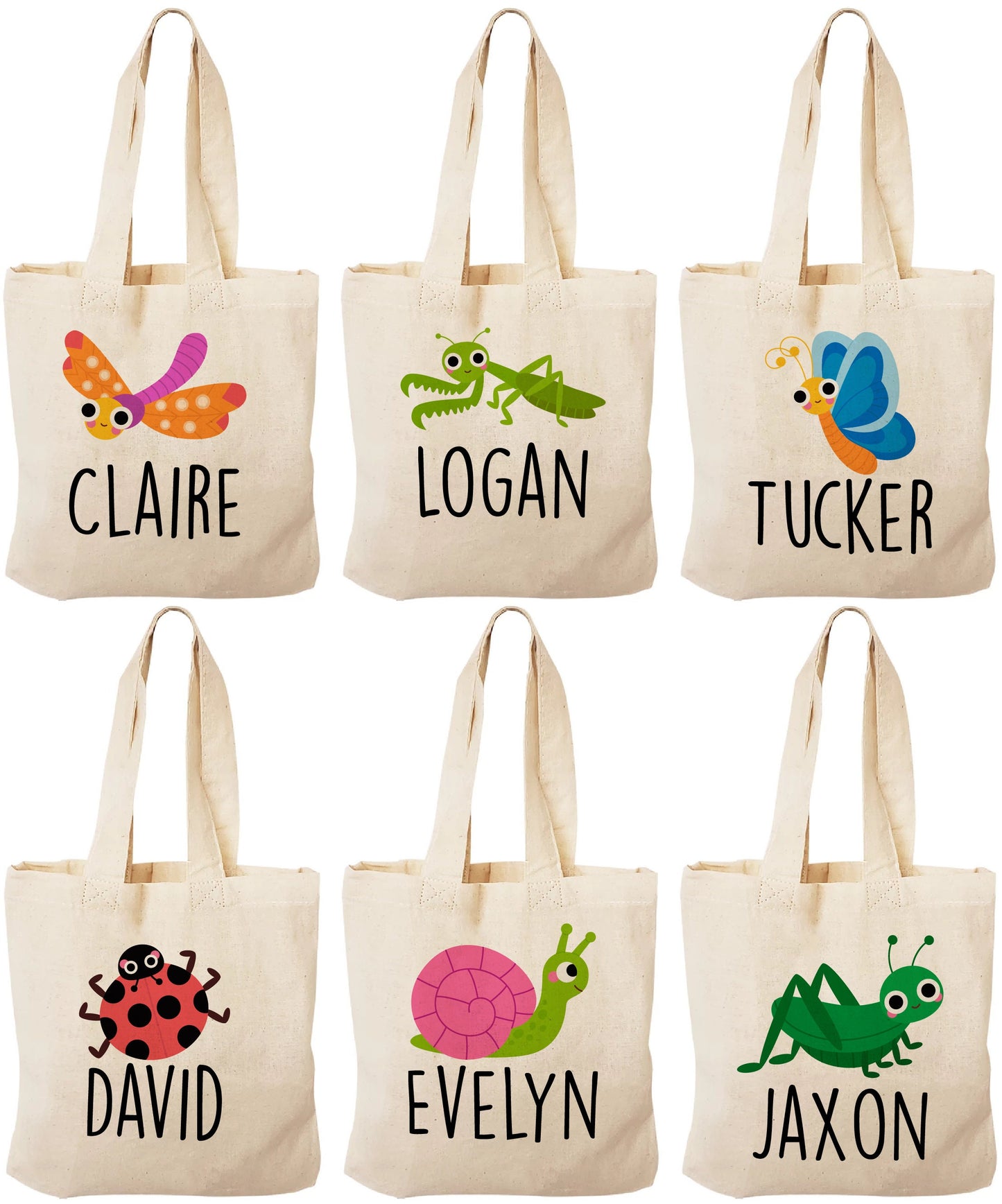Insect Party Favor Bags, Personalized Bug Treat Bags, Set of 6
