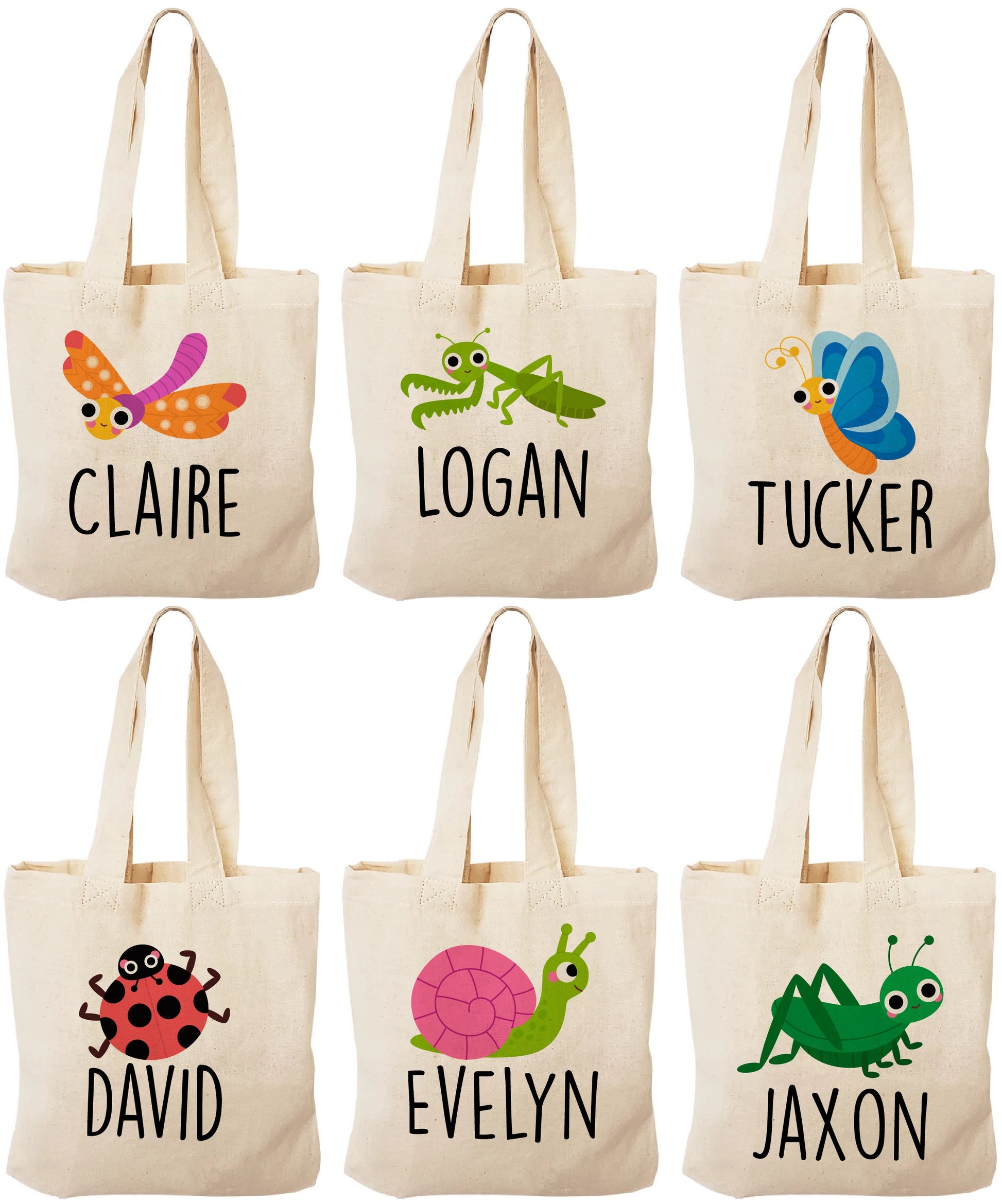 Insect Party Favor Bags, Personalized Bug Treat Bags, Set of 6