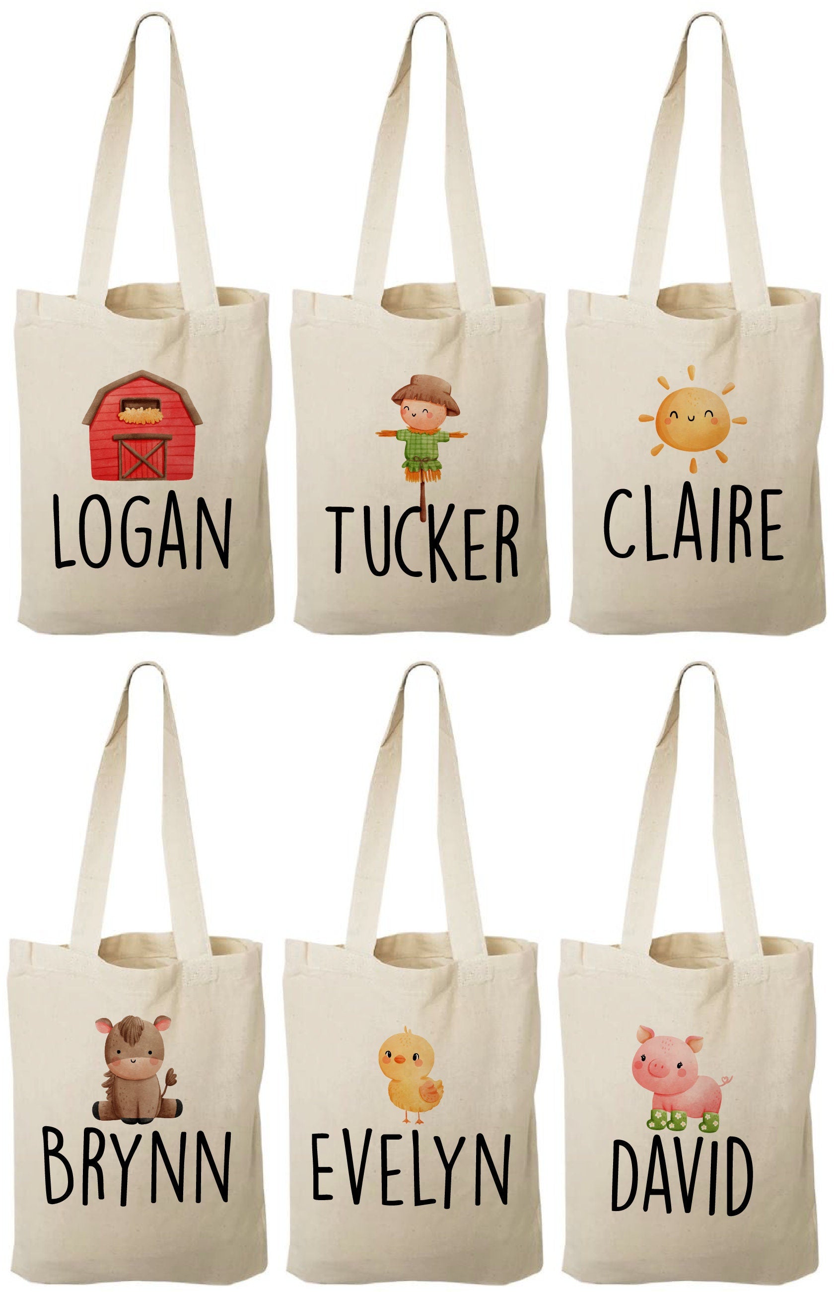 Personalized Farm Party Favor Bags – Barnyard Canvas Gift Totes