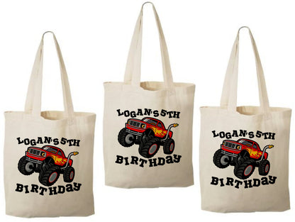 Monster Truck Party Favor Bags, Personalized Cotton Gift Bags, Set of 3