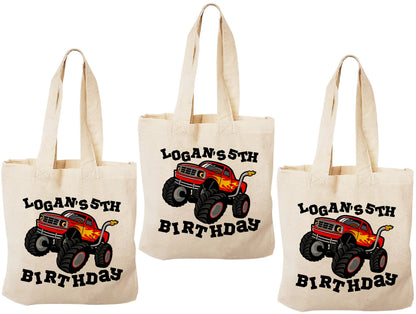 Monster Truck Party Favor Bags, Personalized Cotton Gift Bags, Set of 3