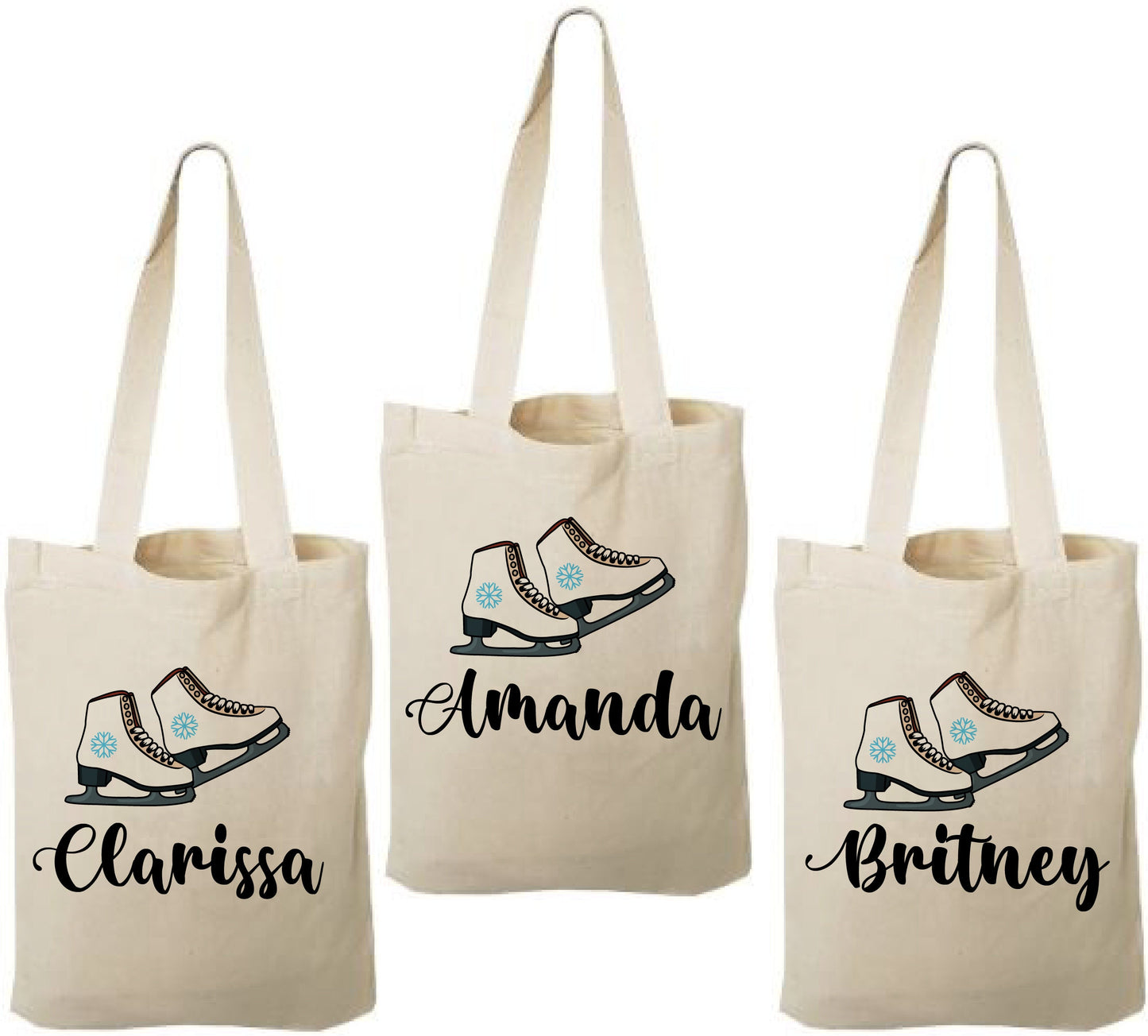 Ice Skate Party Favor Bags, Personalized Cotton Goodie Bags, Set of 3