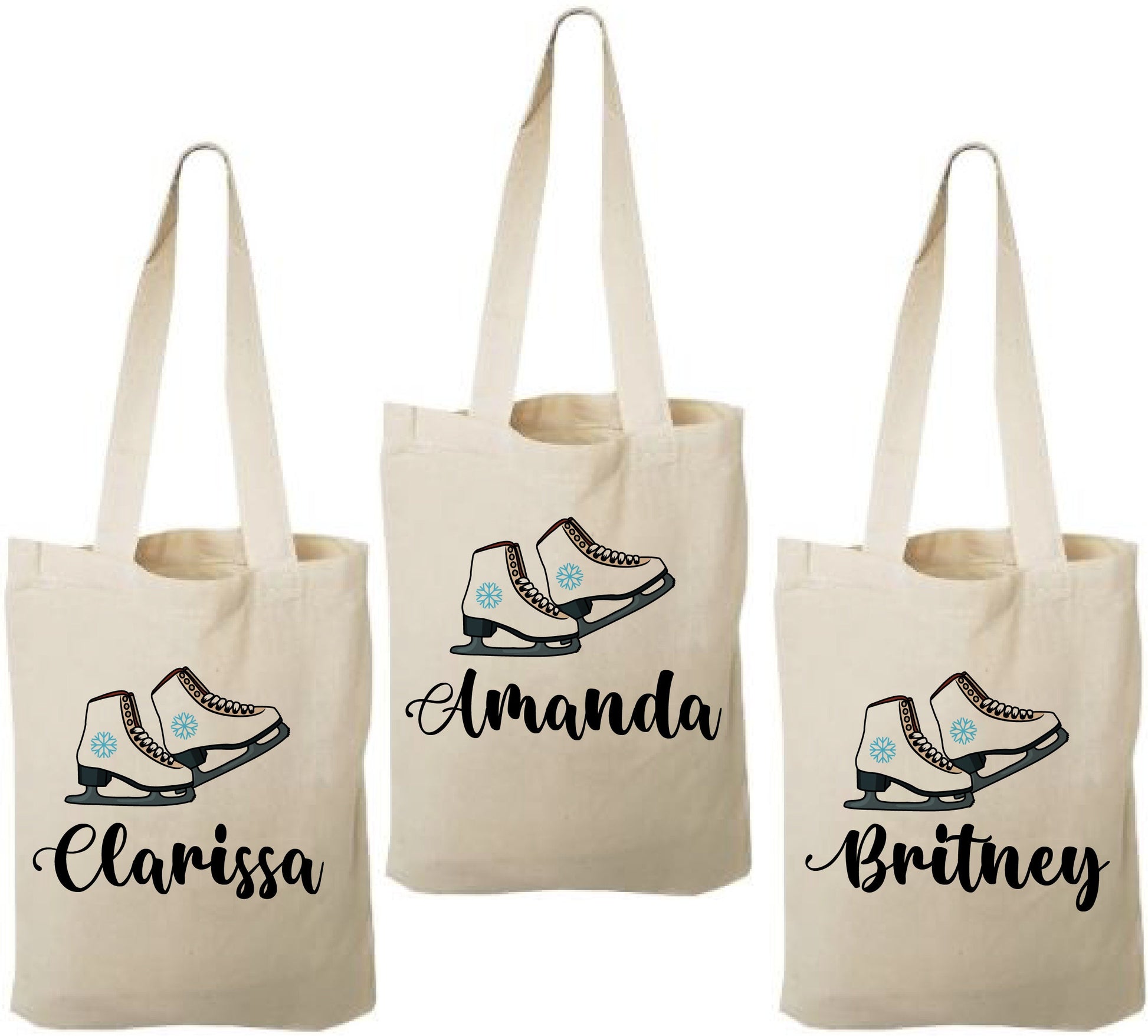 Ice Skate Party Favor Bags, Personalized Cotton Goodie Bags, Set of 3