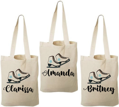 Ice Skate Party Favor Bags, Personalized Cotton Goodie Bags, Set of 3