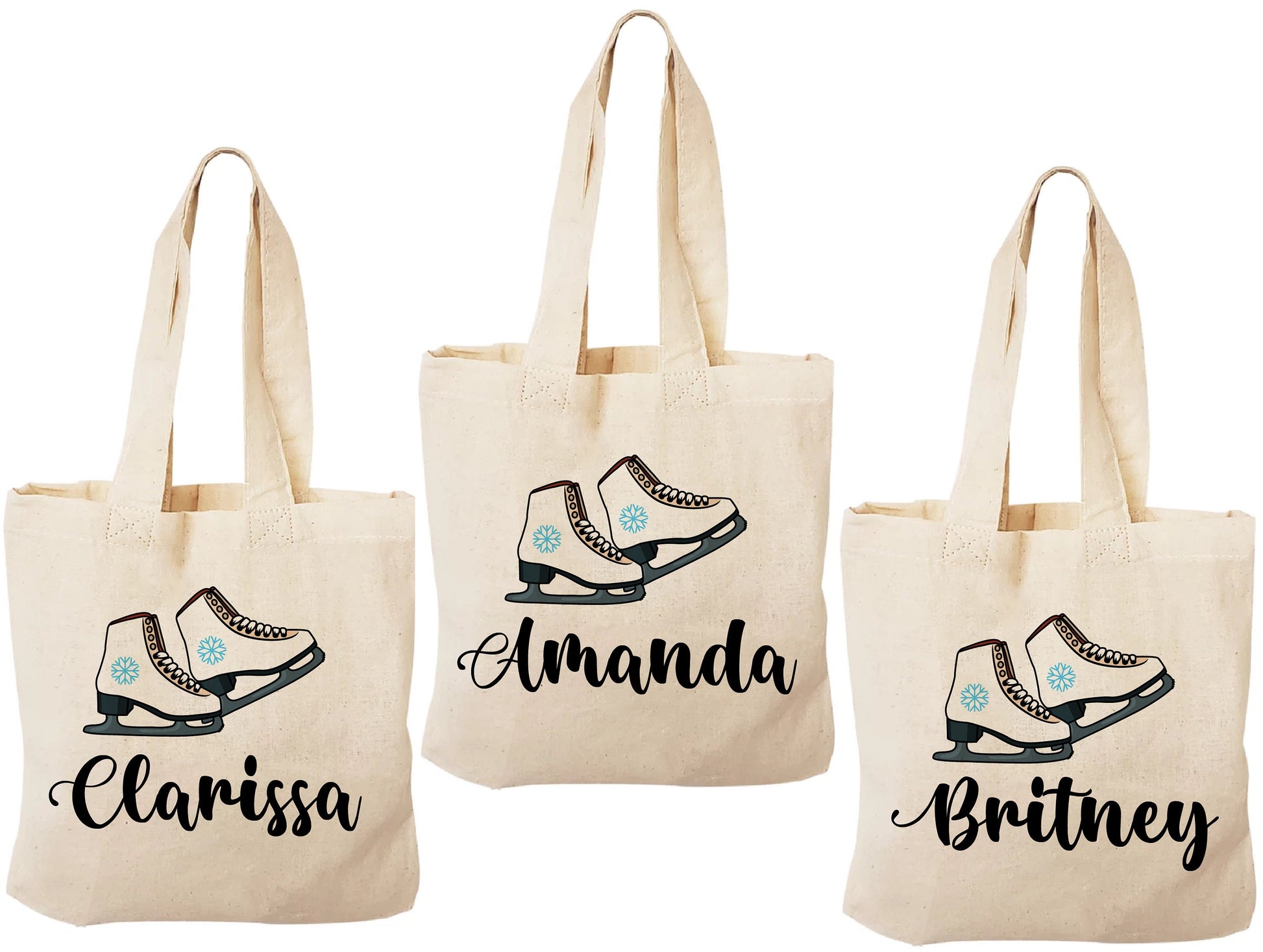 Ice Skate Party Favor Bags, Personalized Cotton Goodie Bags, Set of 3