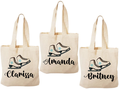 Ice Skate Party Favor Bags, Personalized Cotton Goodie Bags, Set of 3