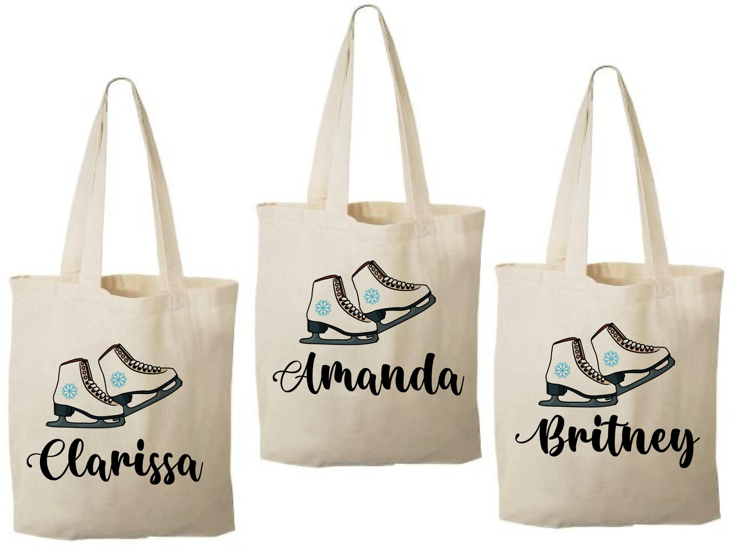 Ice Skate Party Favor Bags, Personalized Cotton Goodie Bags, Set of 3