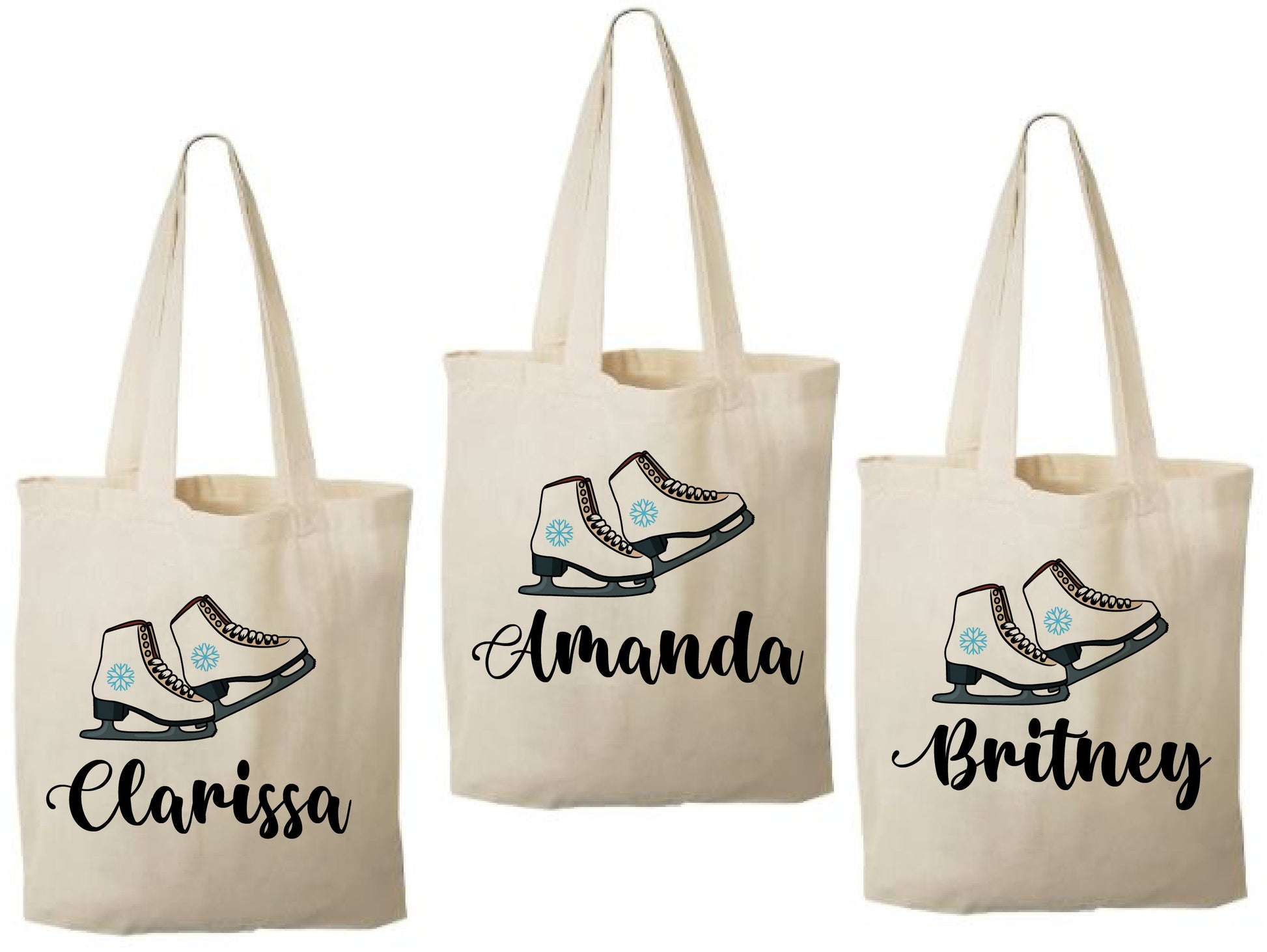 Ice Skate Party Favor Bags, Personalized Cotton Goodie Bags, Set of 3