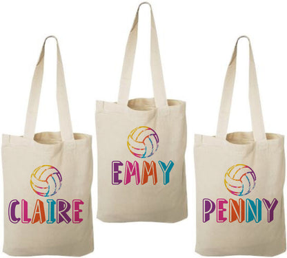 Personalized Volleyball Party Favor Bags, Custom Cotton Tote