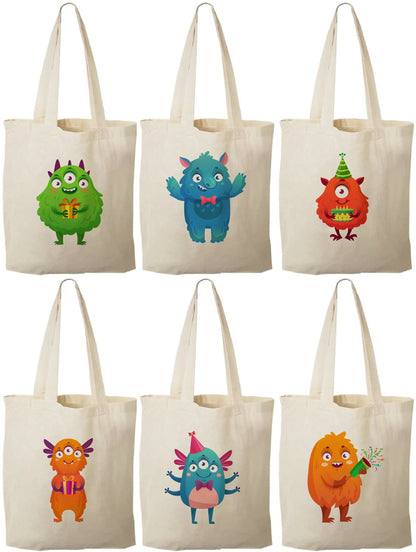 6 Monster Party Favor Bags, Cotton Treat Bags