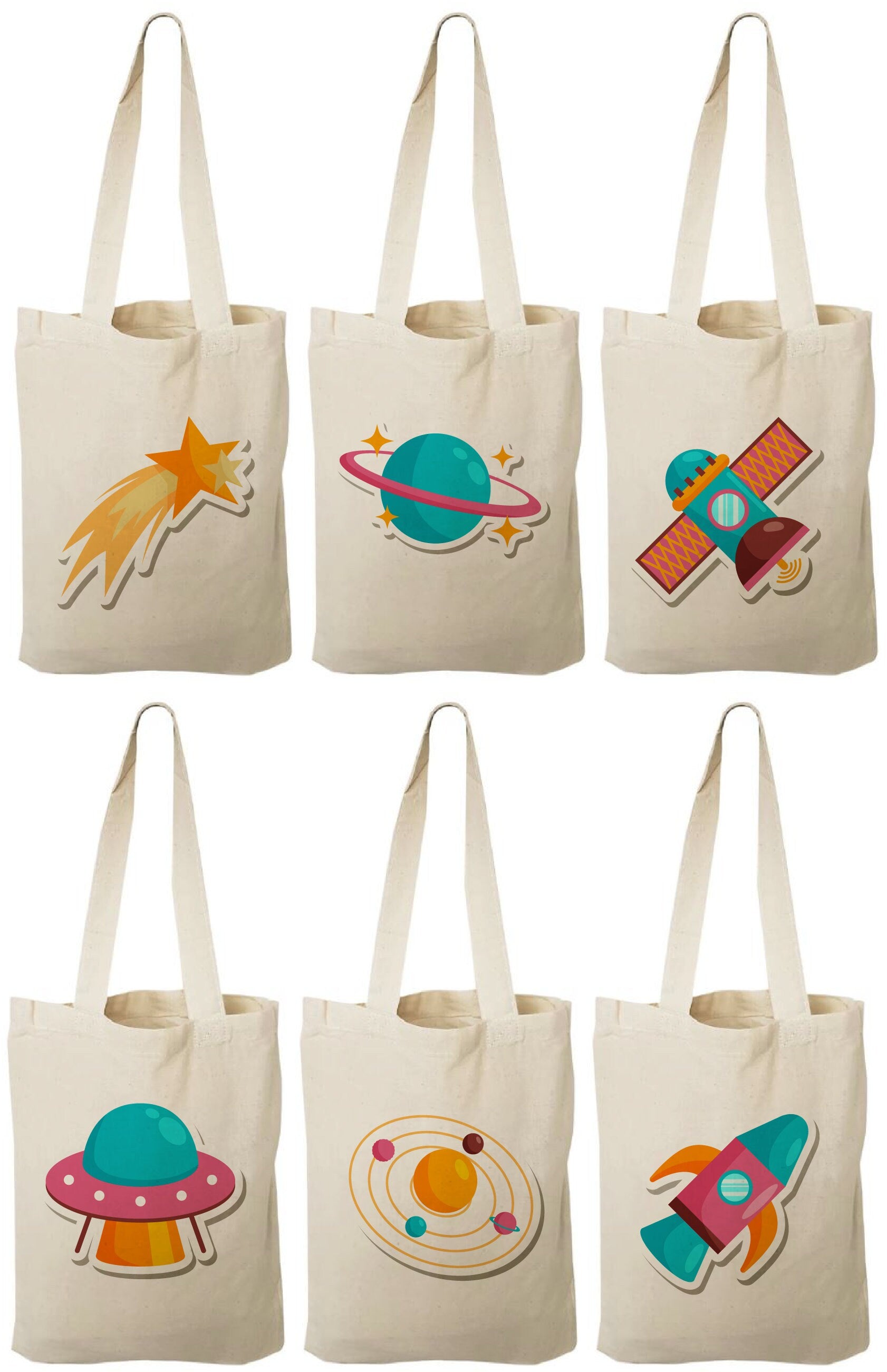 Space Party Favor Bags – Canvas Tote, Set of 6
