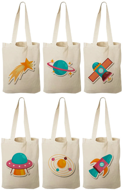 Space Party Favor Bags – Canvas Tote, Set of 6