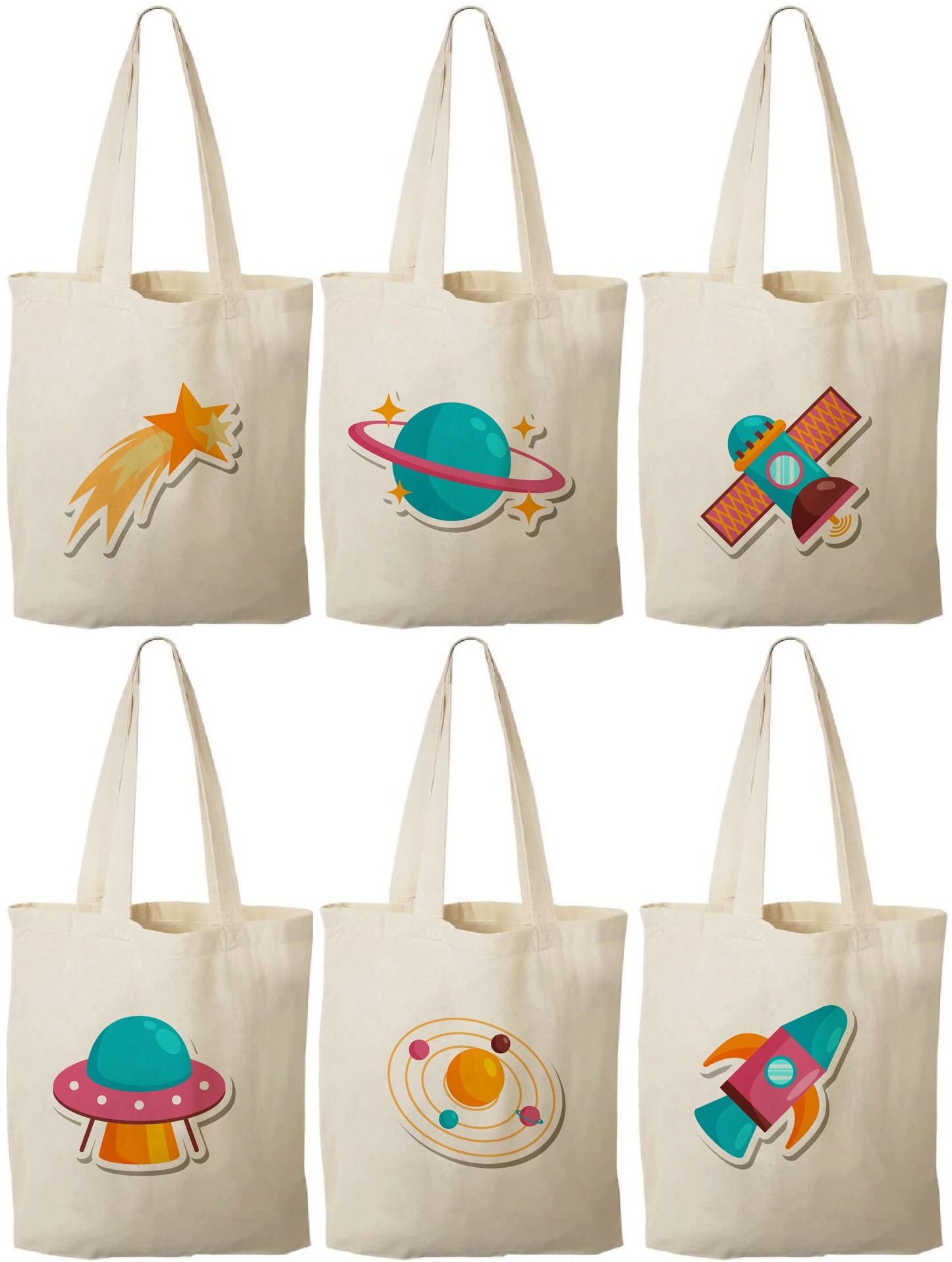Space Party Favor Bags – Canvas Tote, Set of 6