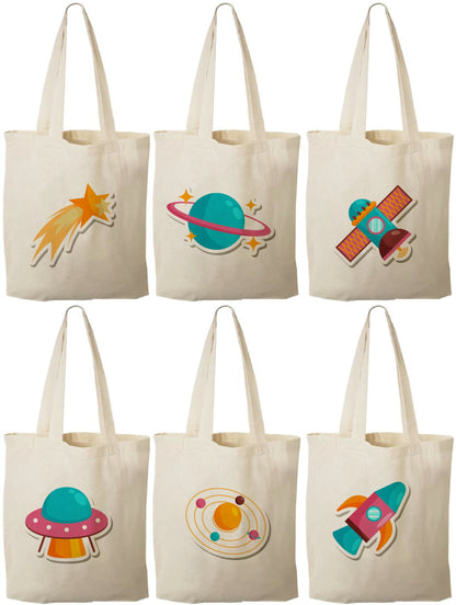 Space Party Favor Bags – Canvas Tote, Set of 6