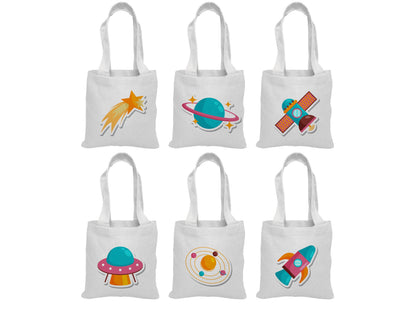 Space Party Favor Bags – Canvas Tote, Set of 6
