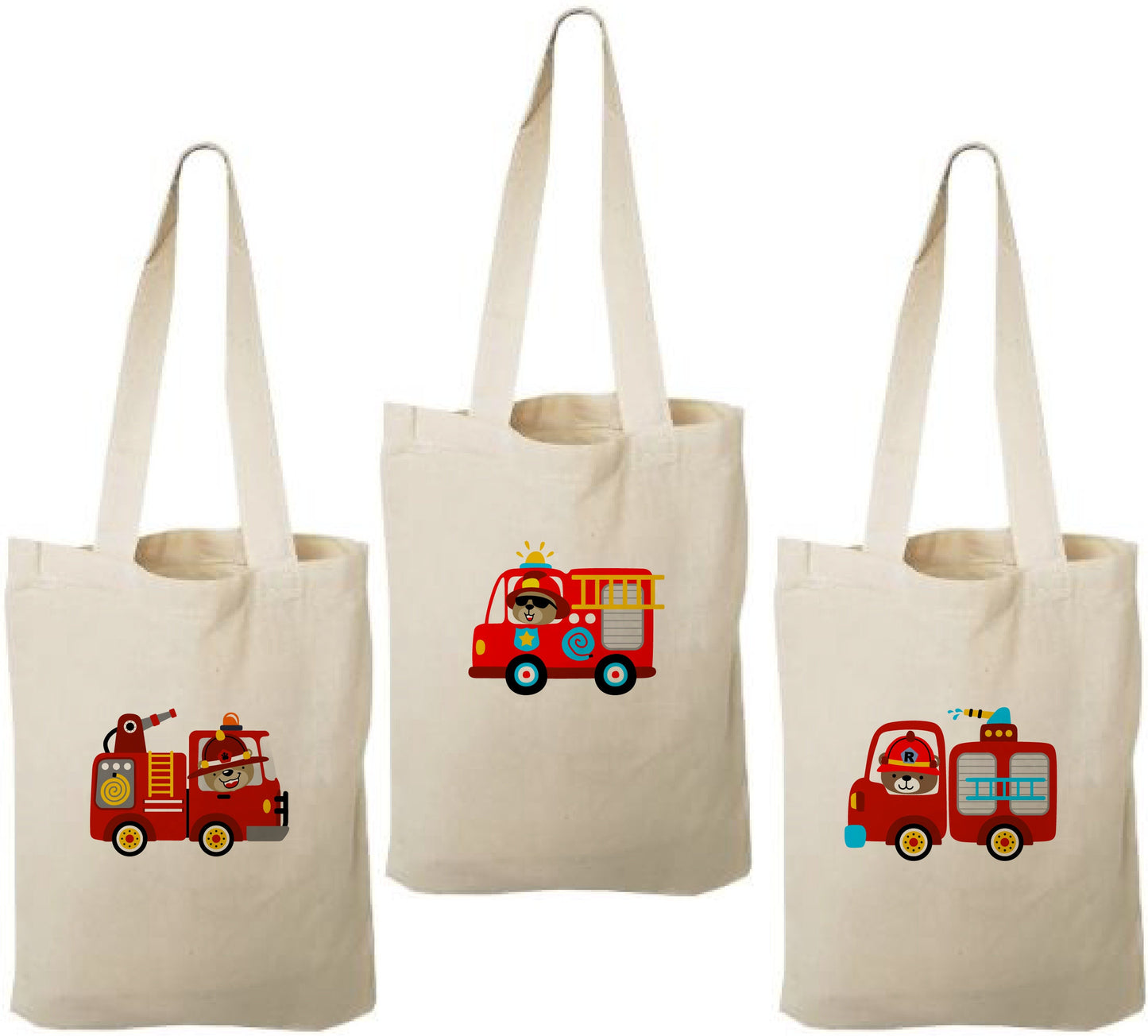 Fire Truck Treat Bags - Perfect for Fire Truck Themed Parties! - Cotton party favor bags with handles