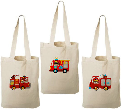 Fire Truck Treat Bags - Perfect for Fire Truck Themed Parties! - Cotton party favor bags with handles