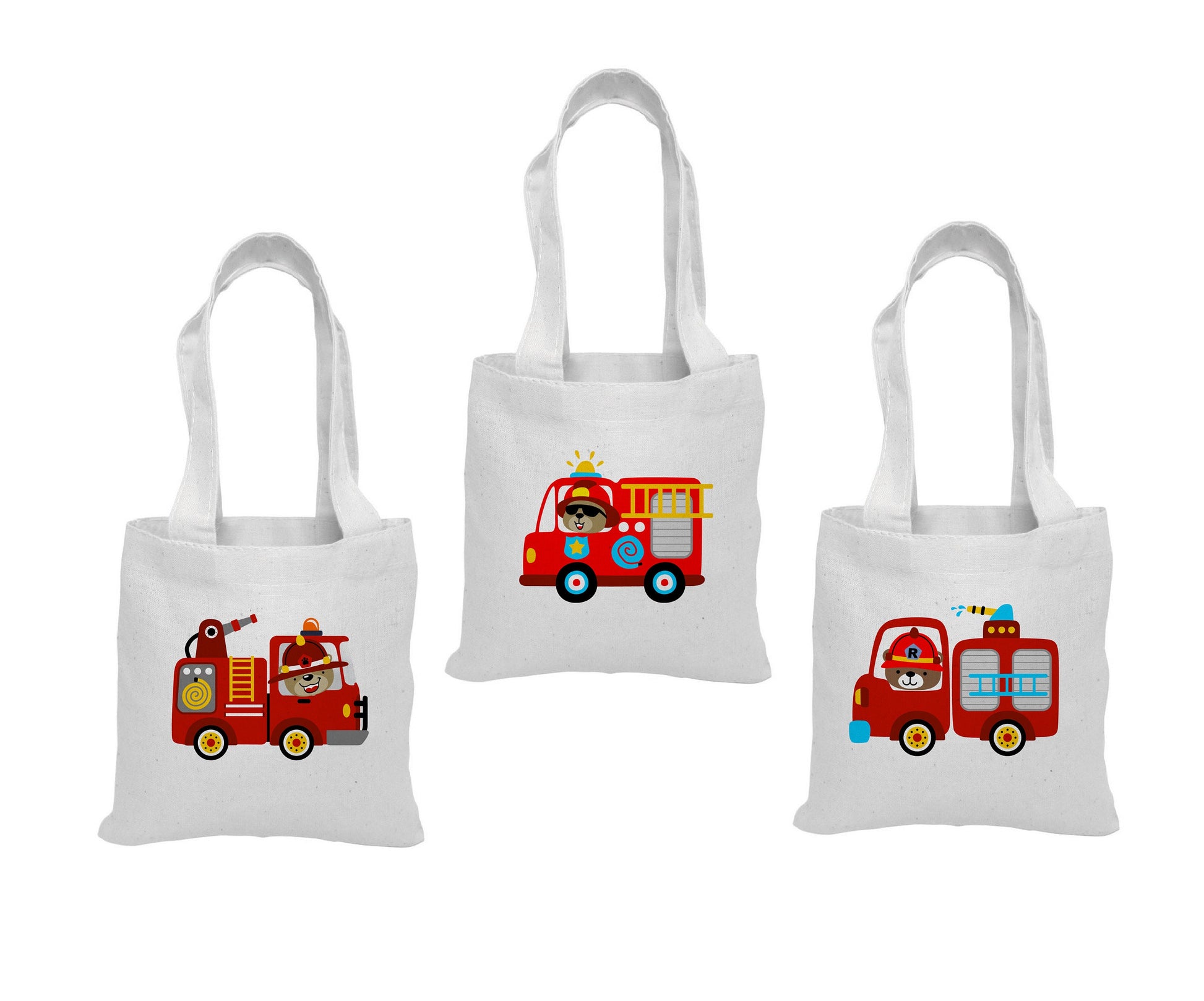 Fire Truck Treat Bags - Perfect for Fire Truck Themed Parties! - Cotton party favor bags with handles