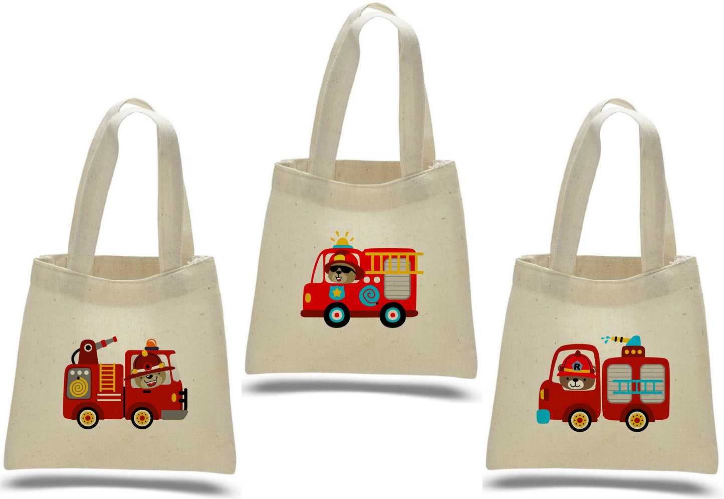 Fire Truck Treat Bags - Perfect for Fire Truck Themed Parties! - Cotton party favor bags with handles
