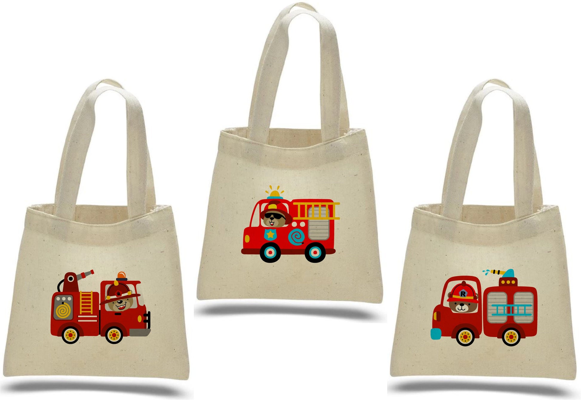 Fire Truck Treat Bags - Perfect for Fire Truck Themed Parties! - Cotton party favor bags with handles