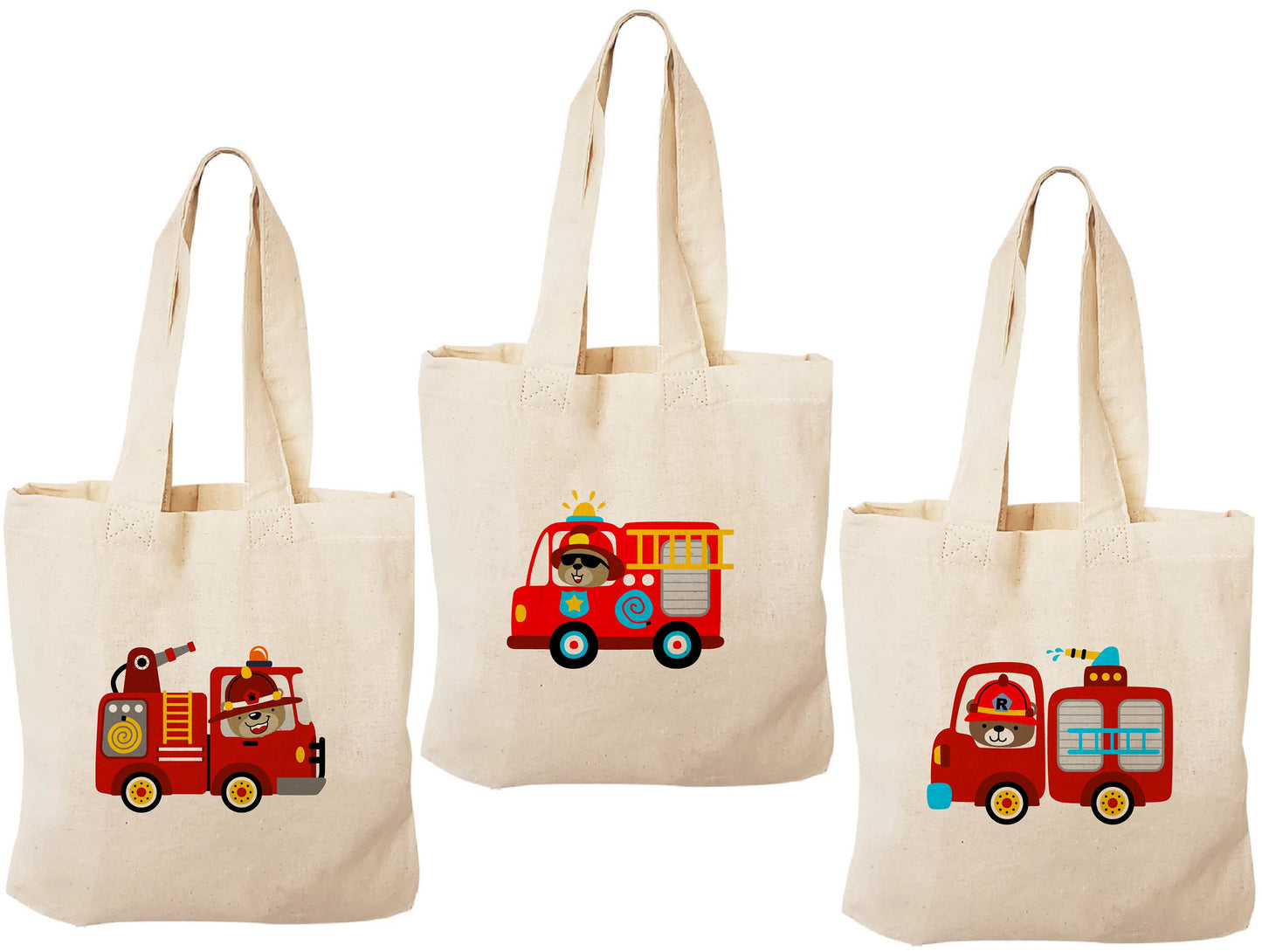 Fire Truck Treat Bags - Perfect for Fire Truck Themed Parties! - Cotton party favor bags with handles