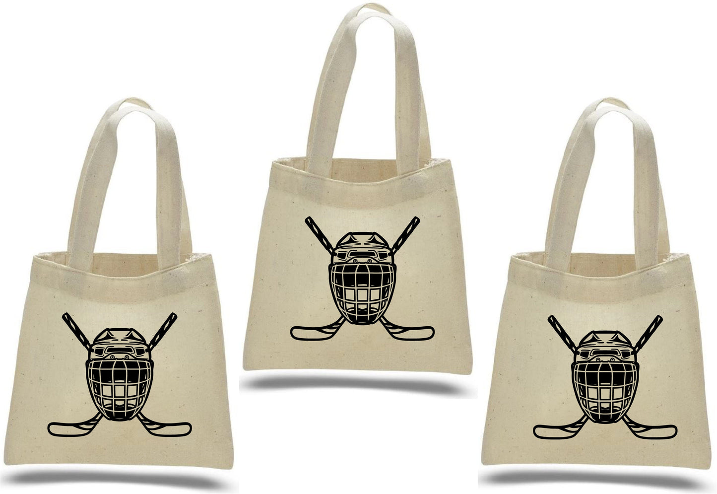 Hockey Party Favor Bags - Goalie Mask Canvas Goodie Bag, Set of 3