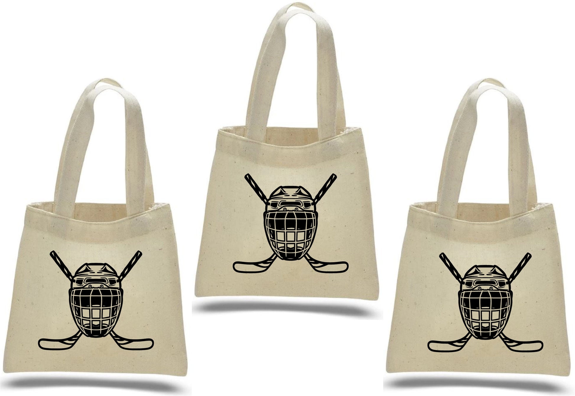 Hockey Party Favor Bags - Goalie Mask Canvas Goodie Bag, Set of 3