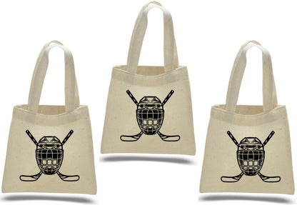 Hockey Party Favor Bags - Goalie Mask Canvas Goodie Bag, Set of 3