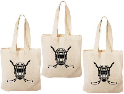 Hockey Party Favor Bags - Goalie Mask Canvas Goodie Bag, Set of 3
