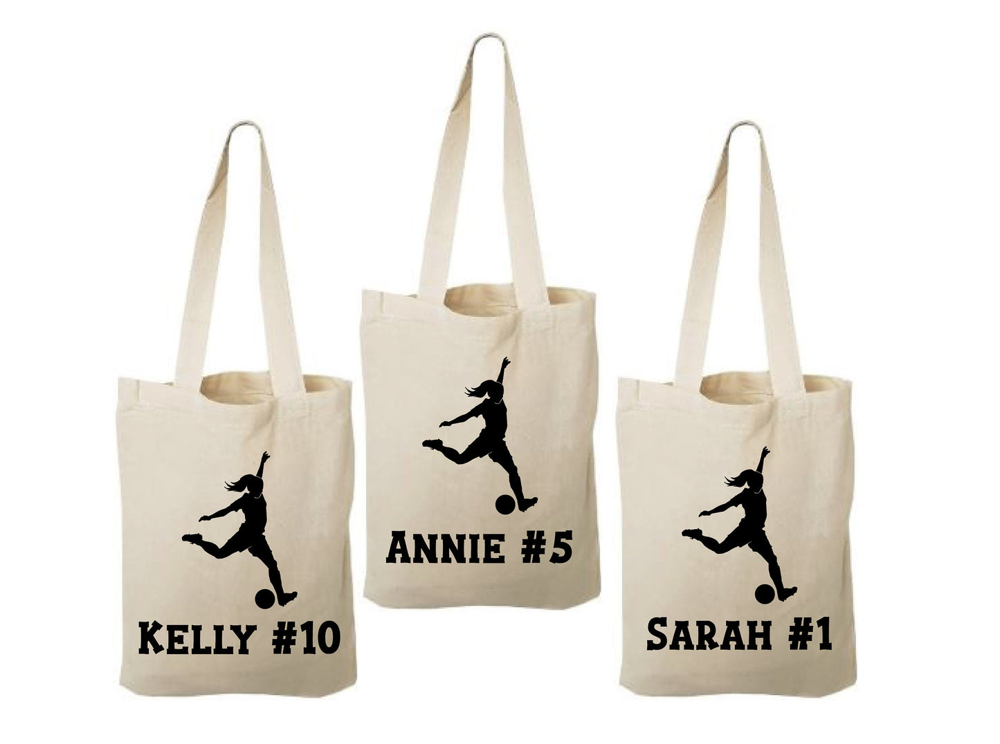 Girls Soccer Party Favor Bags - Set of Three Bags - Personalized