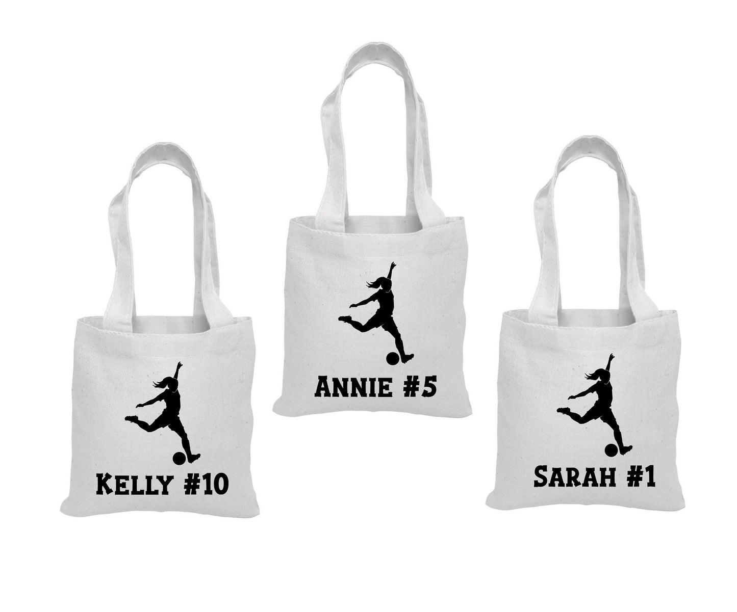 Girls Soccer Party Favor Bags - Set of Three Bags - Personalized