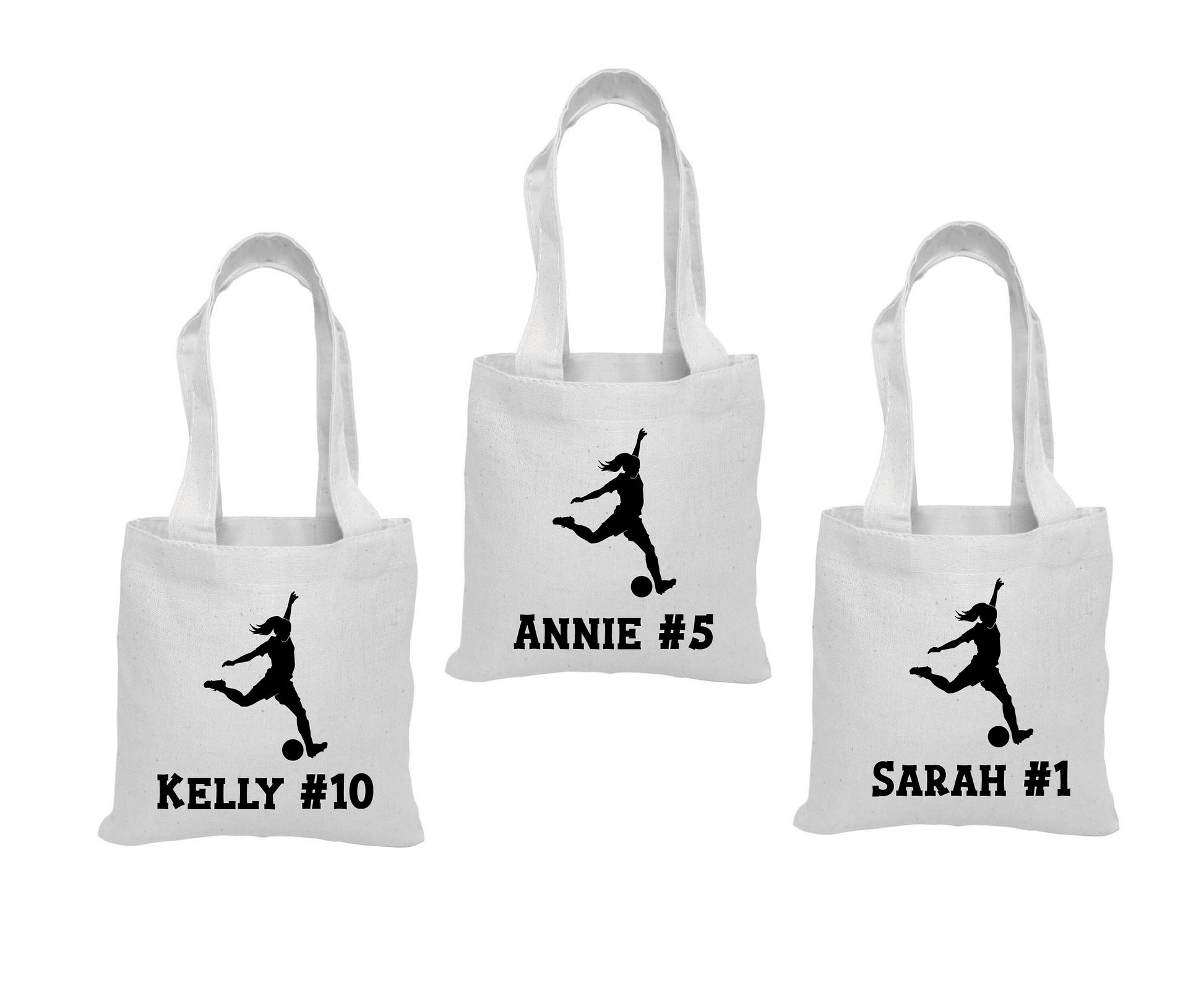 Girls Soccer Party Favor Bags - Set of Three Bags - Personalized