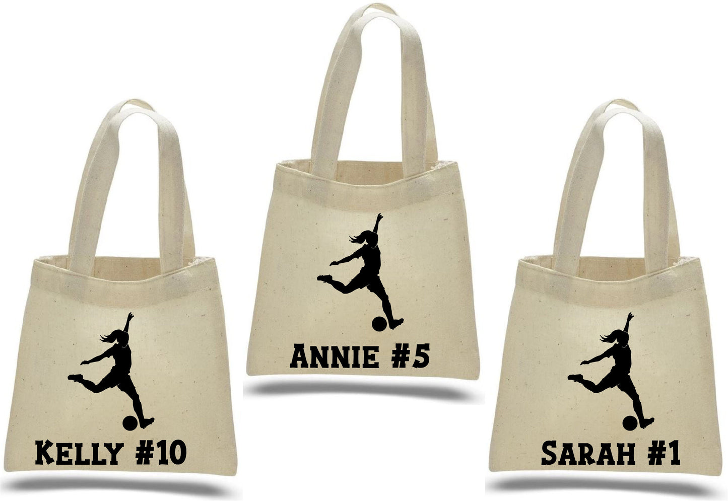 Girls Soccer Party Favor Bags - Set of Three Bags - Personalized